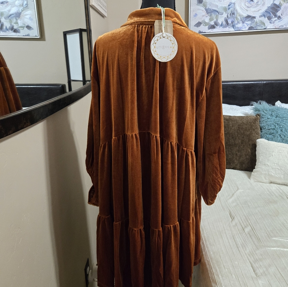 Velvet Button-Up Tunic in Rust By Umgee NWT SIZE XL - Picture 4 of 8